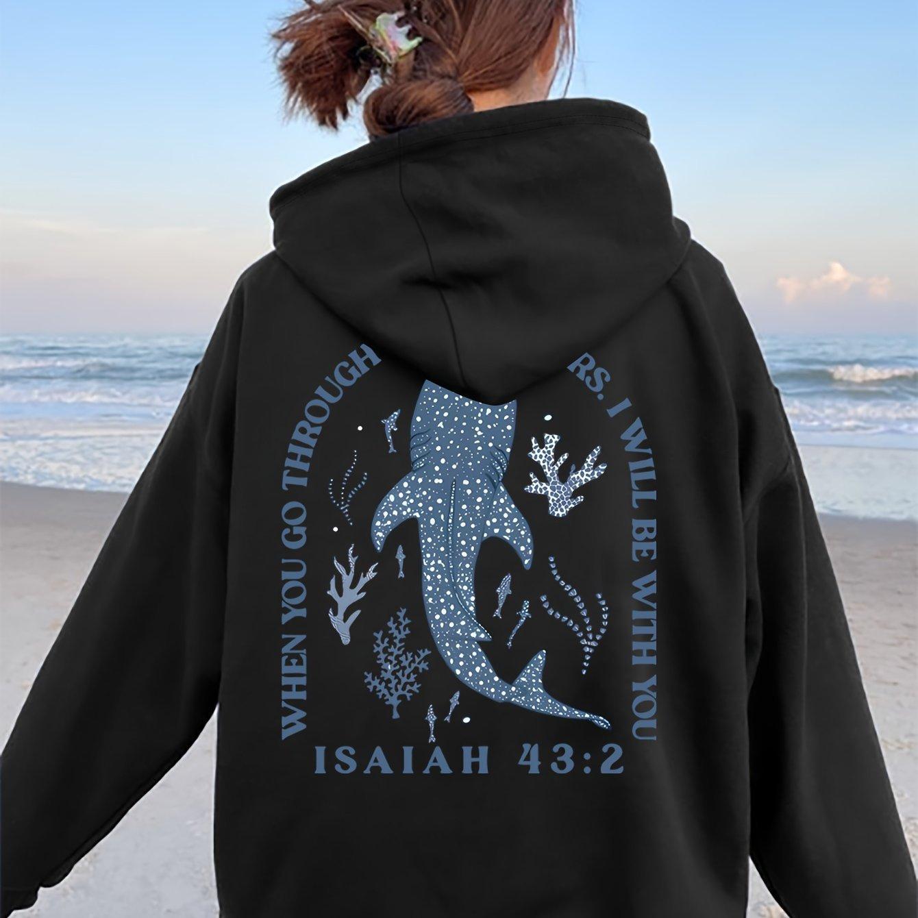 

2025 popular fashion hooded sweater ins women s shoulder sleeves fashion marine animal whale print XXL чорний