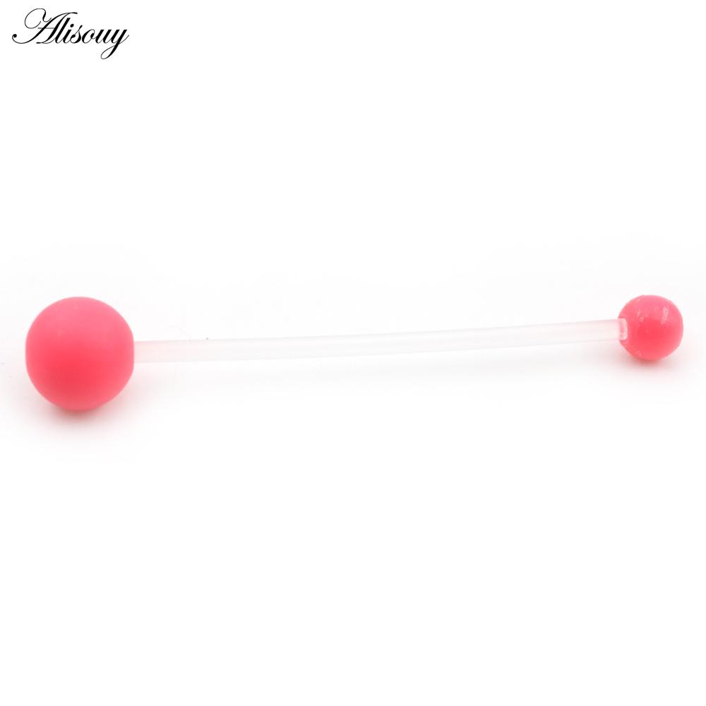 Alisouy 2PCS Candy Color Rubber Ball Women Men Long Industrial Barbell Ear Tragus Helix Cartilage Captive Stud Piercing Earrings