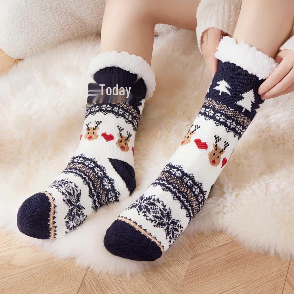 Women's Fleece-Lined Christmas Stockings: Winter Floor & Sleep Socks