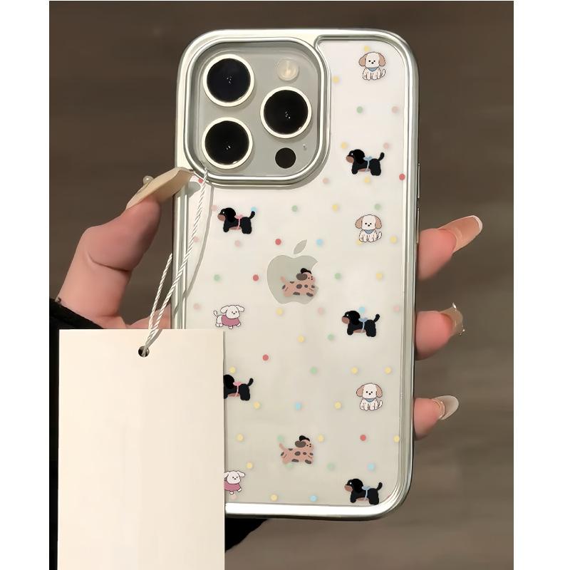 Full Screen Polka Dot Puppy Electroplated Border Suitable for Apple 16 Mobile Phone Case IPhone 15 Protective Case 14 13 Soft Shell
