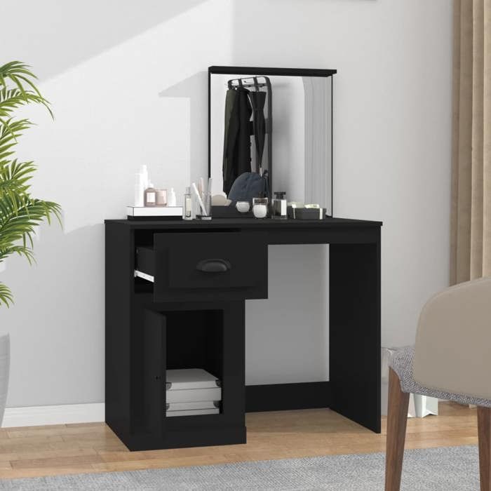 VidaXL Coiffeuse avec Miroir, Table de Maquillage avec Rangement, Table Cosmétique, Meuble de Chambre à Coucher, Moderne, 816761