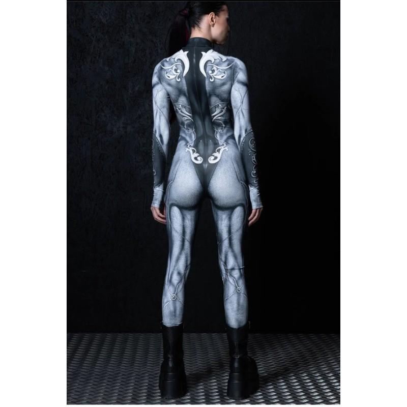 Dámské Pánské Tmavě Šedý Robot Stroj 3D Digitální Potisk Halloweenské Cosplay Kostýmy Dospělí Unisex Karnevalová Párty Oblečení Kombinéza