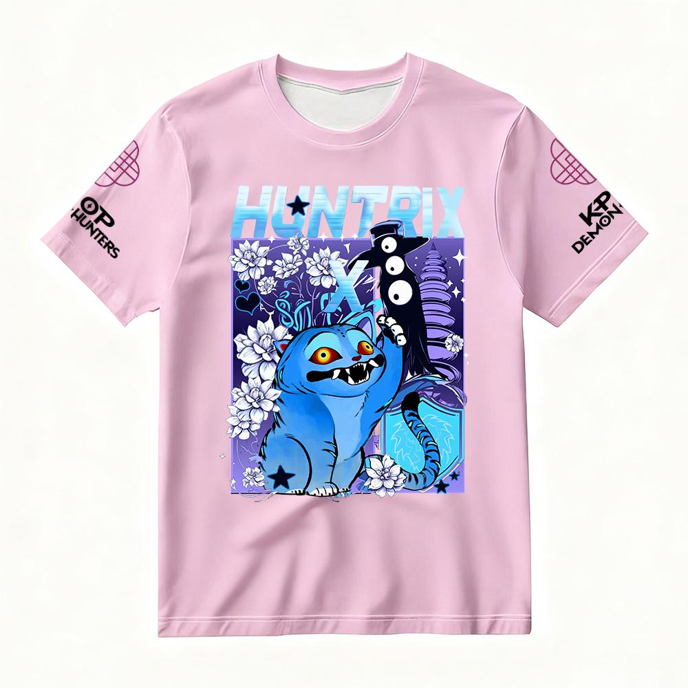 Women's Summer KPop Demon Hunters Graphic T-Shirt HUNTRIX Derpy Tiger & Floral Printed Top for Fashion Streetwear Casual Trendy