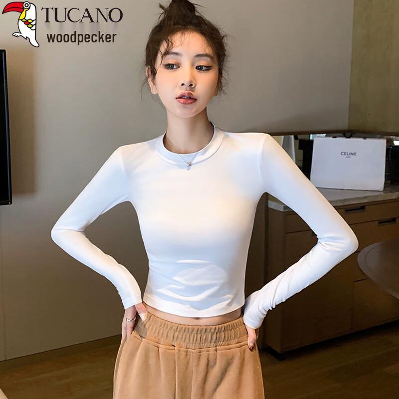 Woodpecker Women s Slim Fit Crop Mock Neck Long Sleeve T-Shirt M