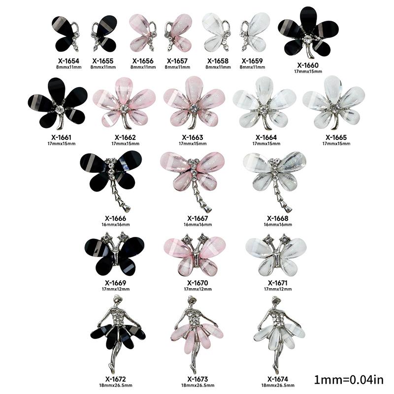 10Pcs Resin Four-Leaf Clover Dragonfly Ballerina Glitter Ornament Diy Wedding Appliques Nail Art Charms Decoration Salon Jewelry