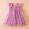 Korean Style Girl Dress With Puffy Wings Summer Cotton Blend For Toddler Girls