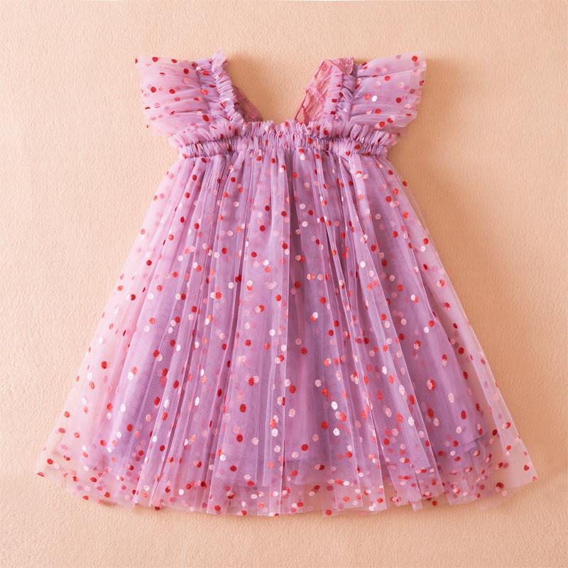 Korean Style Girl Dress With Puffy Wings Summer Cotton Blend For Toddler Girls