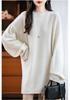 Women's Pure Wool Loose Knit Dress - Autumn & Winter, Round Neck, Solid Color, Plus Size, Medium Long, Korean Style.