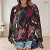 Women Plus Size Round Neck Long Sleeve Multicolor Printed Pullover Sweatshirt