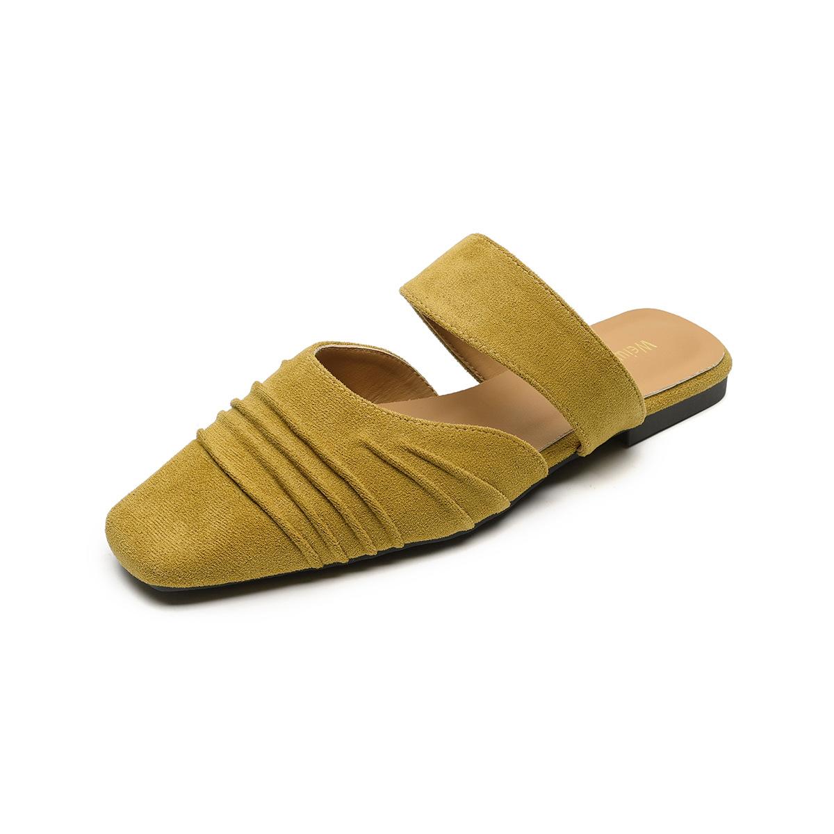 

Weiwei girls 206-2 французские тапочки-мешки для женщин летняя одежда 2025 новые ретро плиссированные туфли Lazy Muller 43 жёлтый