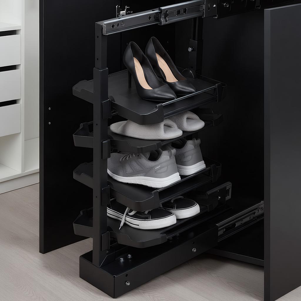 4 Tier Multi-Functional pull-out Shoe Cabinet Suitable for Entryway and corridors Adjustable Height Retractable Metal Stackable