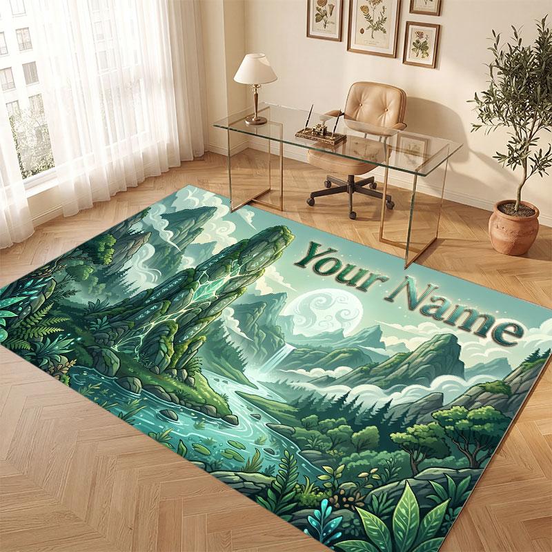 Mushroom Forest Theme Crystal Velvet Floor Rug Personalized Custom Name Text Warm Carpet Home Decoration
