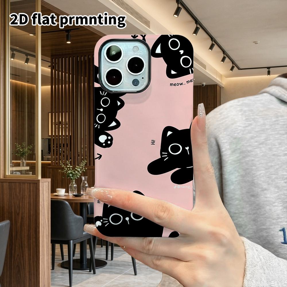 Phone Case: 2D Flat Design Suitable for iPhone 18, 17, 16, 15, 14, 13 Pro Film Protective Case, Couple Style, Simple Black Cat, Christmas and Hallowee