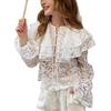 Autumn Winter New Lace See-through Double Layer Ruffle Collar Blouse, Fashion Design Sense Temperament Commuter Shirt for European American Women