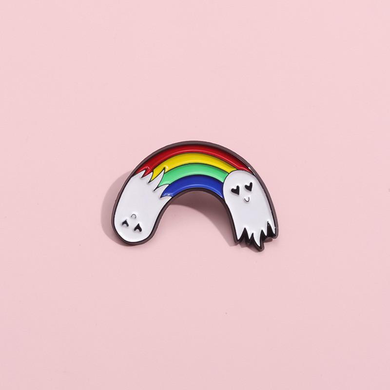 White Charming Rainbow Ghost Brooch Colorful Alloy Cartoon Badge For Fashion Individual