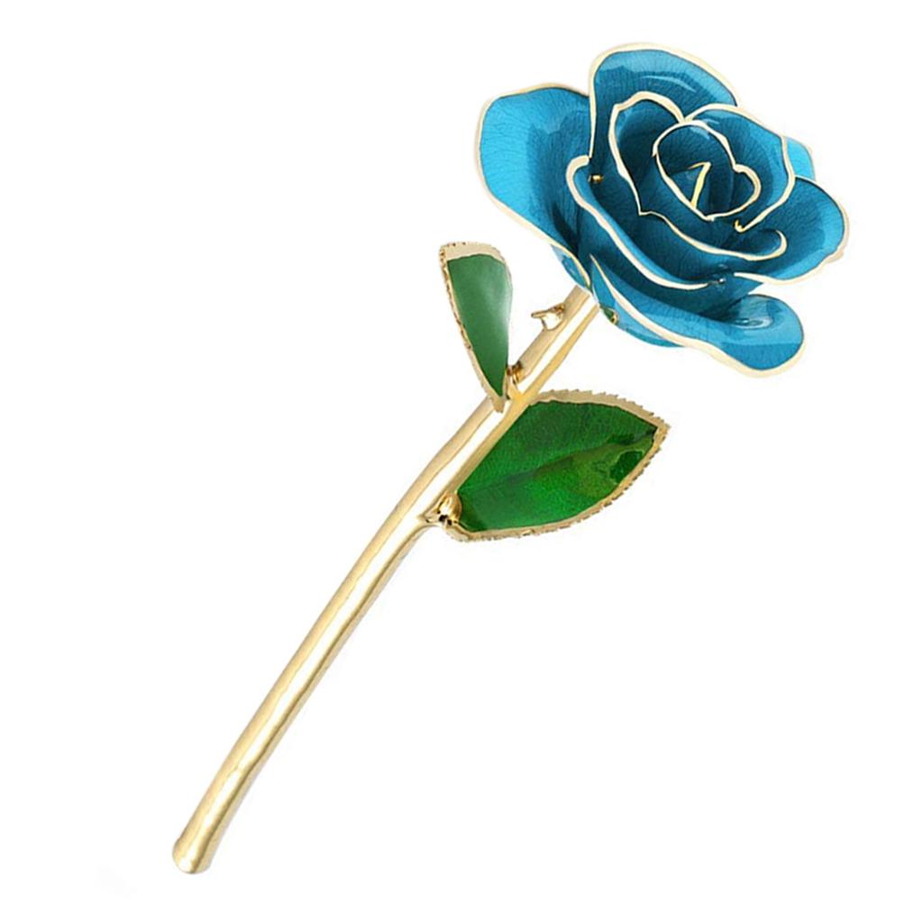 Rose mit langem Stiel, getaucht in 24 Karat Gold, in Geschenkbox mit Ständer (Hellblaue Rose mit Ständer)