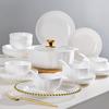 Pure White Ceramic Tableware Set: Dinner Bowls, Rice Bowls, Plates, Dishes, and Double-Ear Soup Bowls for Home Use.
