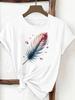 (Asian Size) Tee Print Fashion Top Women Clothing T Shirt Woman Female Sweet Feather Style Cute Short Sleeve Graphic T-shirts