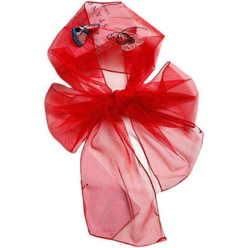 Butterfly Embroidered Lace Long Silk Scarf for Women's Summer Luxury Hairbands Floats Ribbons Tie Bags Neck Straps Tie Hair