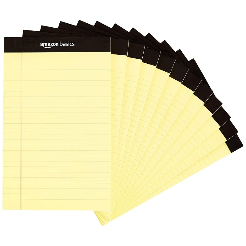 Amazon Basics Fine-ruled Notebook, 13 x 20 cm, Yellow, 50 sheets, 12-pack