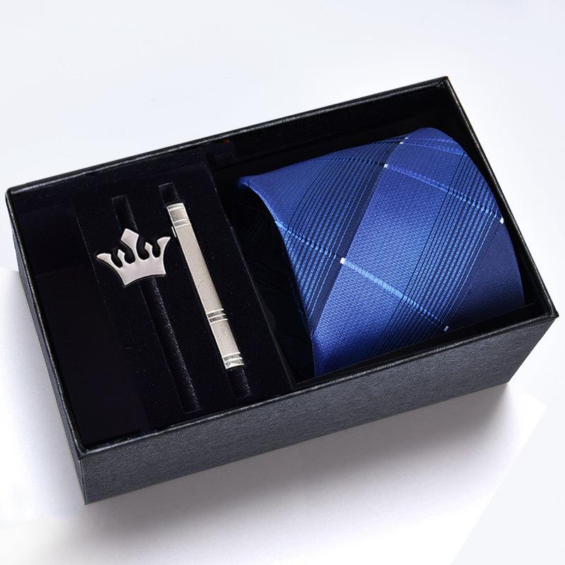 Gift Box Men'S Tie Four-Piece Set, Can Add Formal Business 8Cm Striped Black Wedding Groom