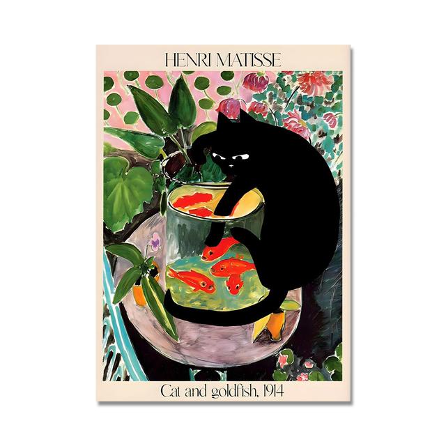 Vintage Colorful Matisse La Music Cat and Goldfish Poster Living Room Oil Painting Home Wall Art