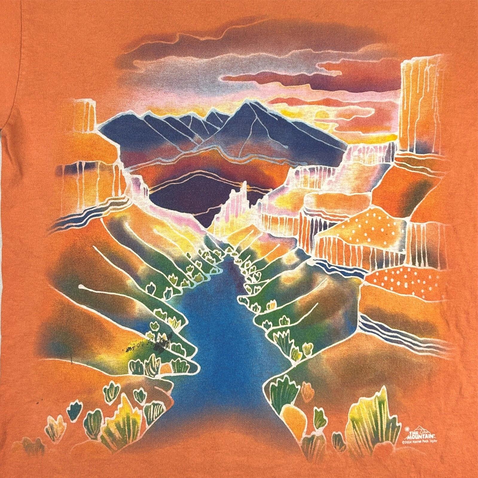 vintage CANYON SUNRISE BATIK ART THE MOUNTAIN T-Shirt M/L nature painting pastel L