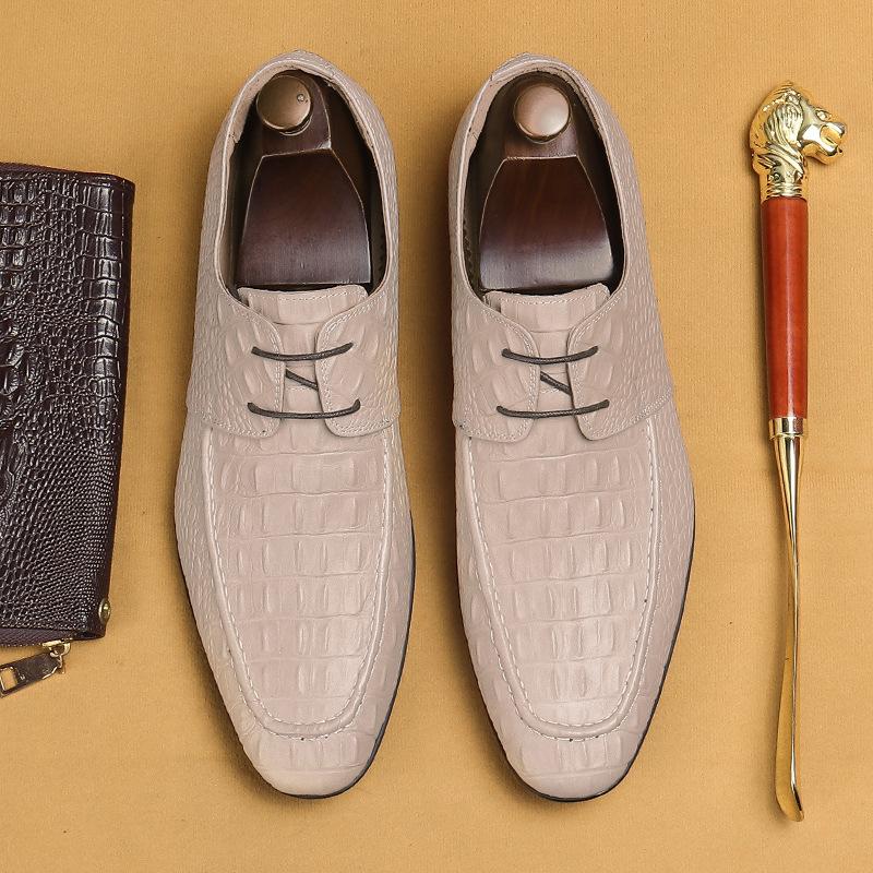 Herrskor i läder med krokodilmönster Äkta läder Business Casual Derby-skor Brittiska präglade Utrikeshandel Herrskor