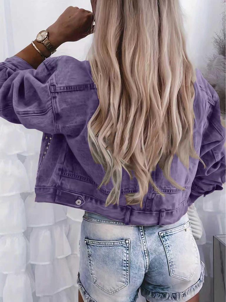 Plus Size European Studded Denim Jacket for Women