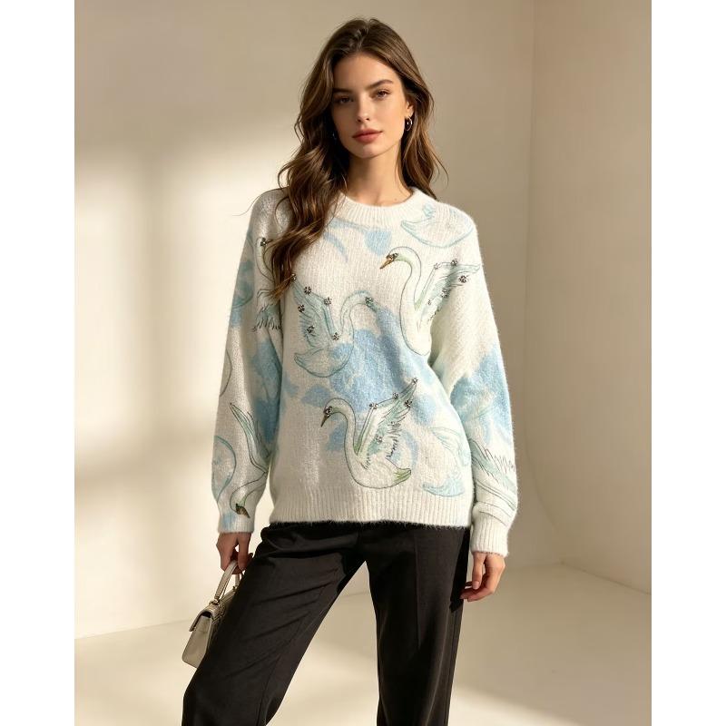 2026 Herbst Damen Bunte Pullover Stricken Basic Mode Rundhals Stil Locker Pullover Sweater