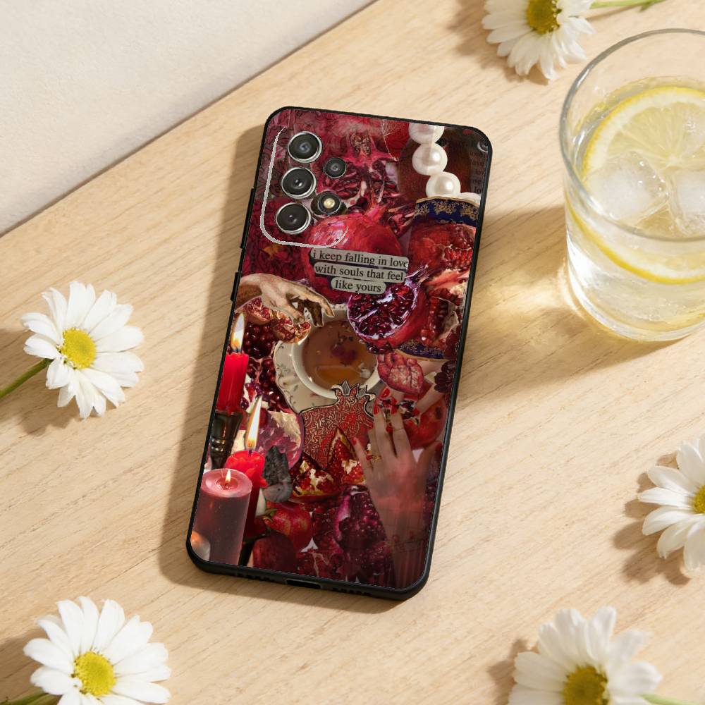 Fruit Pomegranate Painting Phone Case For Samsung S26,S25,S24,S21,S22,S23,S30,Ultra,S20,Plus,Others Soft Black Cover
