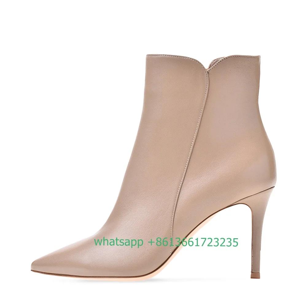 Fashion Women Pointed Toe Ankle Boots Stiletto High Heel Side Zipper Short Boots Solid Color Suede/leather Spring Autumn New Women Boots