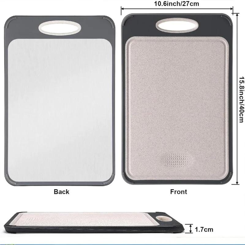 Double Sided Stainless Steel Cutting Board Wheat Grass Cutting Board for Meat Vegetables and Fruits Easy To Handle Kitchen Tools