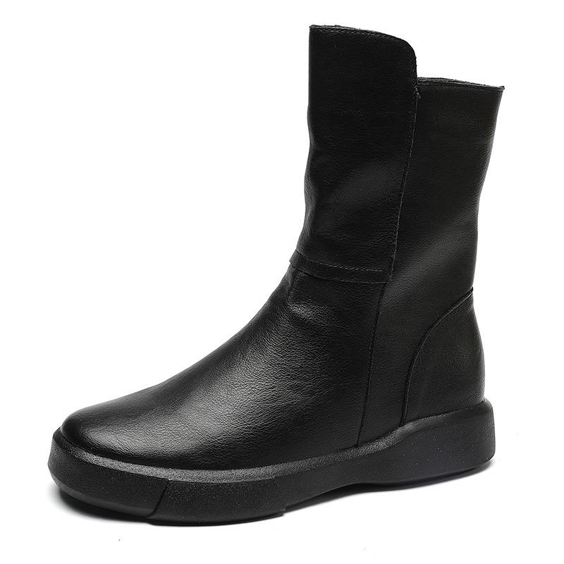 Women's 2026 British Style Mid-Calf Retro Martin Boots with Velvet Lining