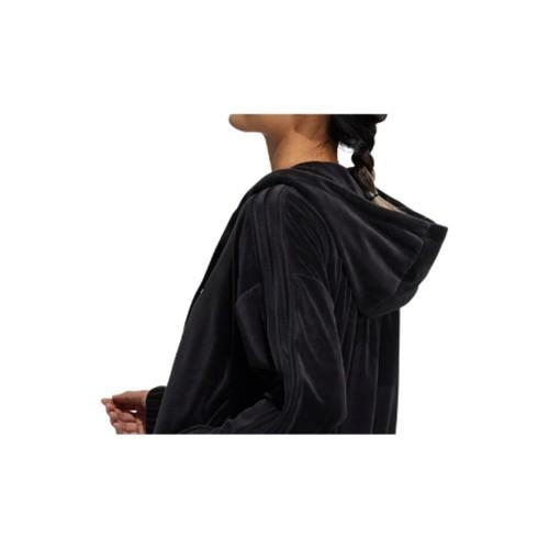 adidas Velour Jkt Long-Sleeve Hooded Zip-Up Jacket Plush Coat Women's Black