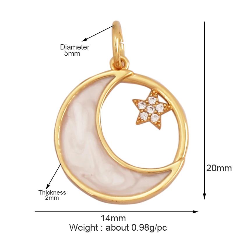New Trendy Shining Space Sun Moon Star Charm Pendant, Gold Inlaid Cubic Zirconia Jewelry Necklace Bracelet Making Supply L44