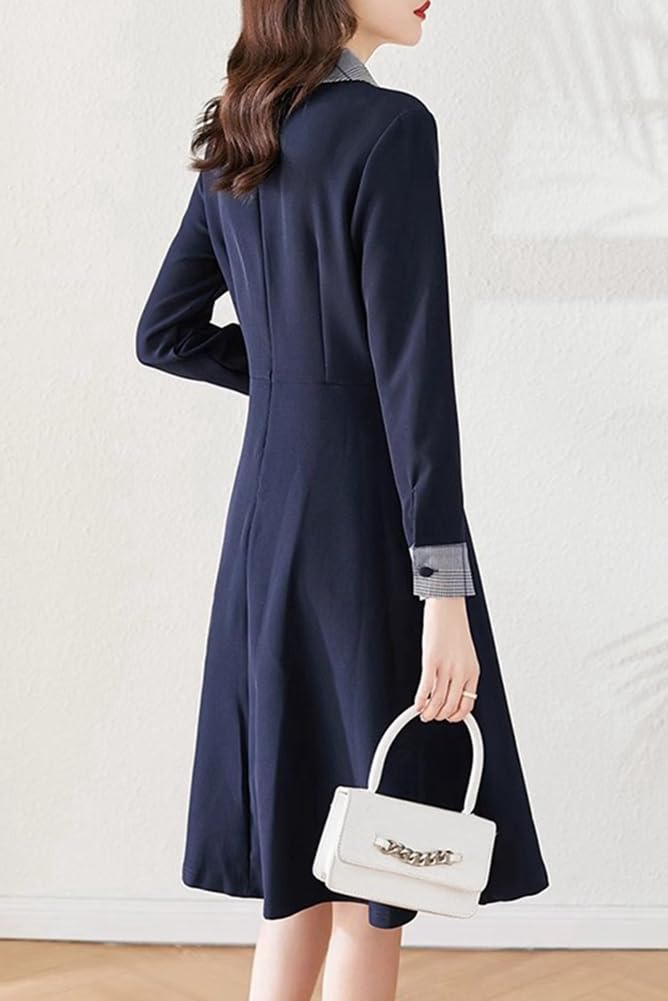 Chubikime Shirt Long Midi Faux Layered Spring Women's Dress, Sleeve, Length, A-Line, Layered, Turn-Down Collar, Look, Stylish, Slimming, Fall, Winter,