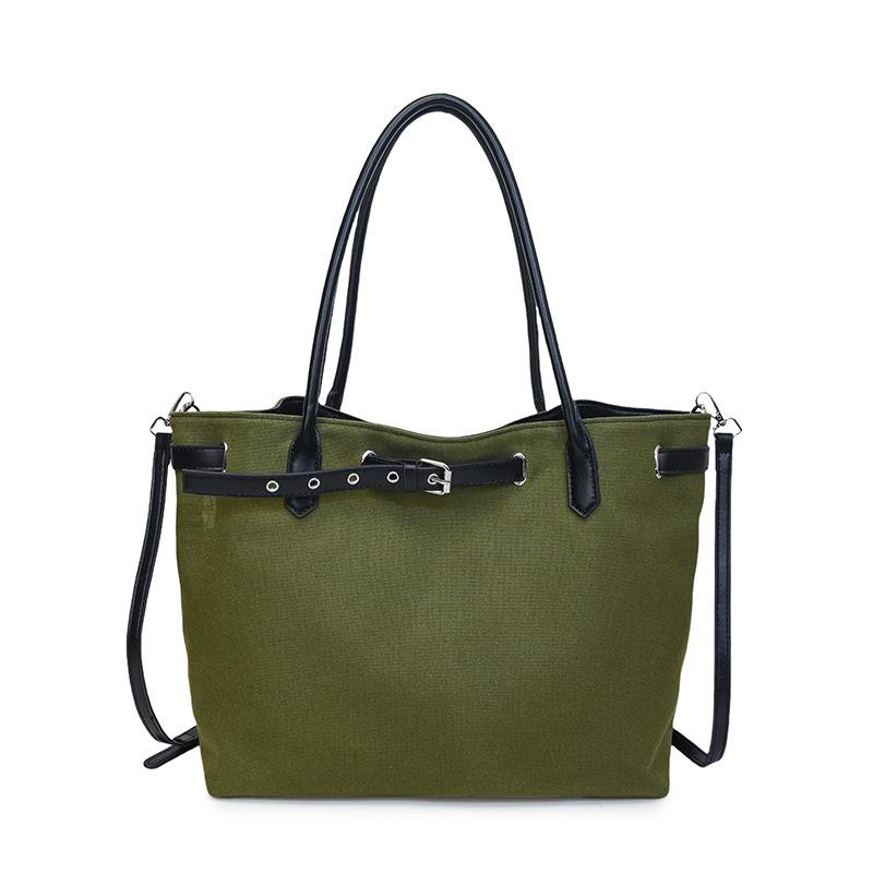Canvas Simple Tote Bag Belt Buckle Niche Design Shoulder Bag Commuter Big Bag Computer Shoulder Underarm Bag