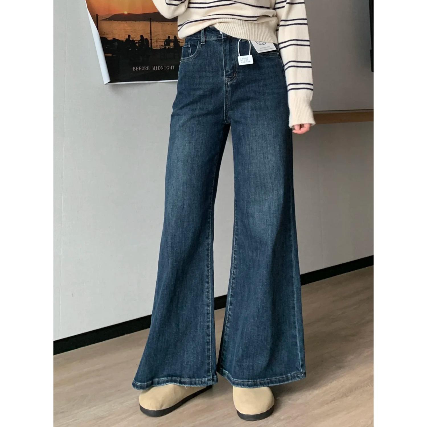 Women s High Waist Flare Jeans Wide Leg Denim Pants Casual Plus Size Winter Trousers S