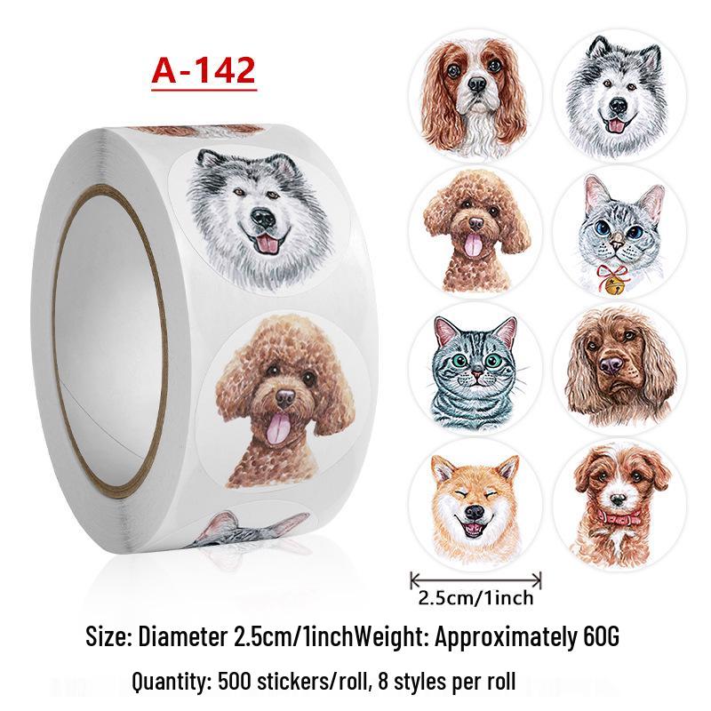 Dog & Animal Anime Stickers - 1 Inch Roll, 500 Labels