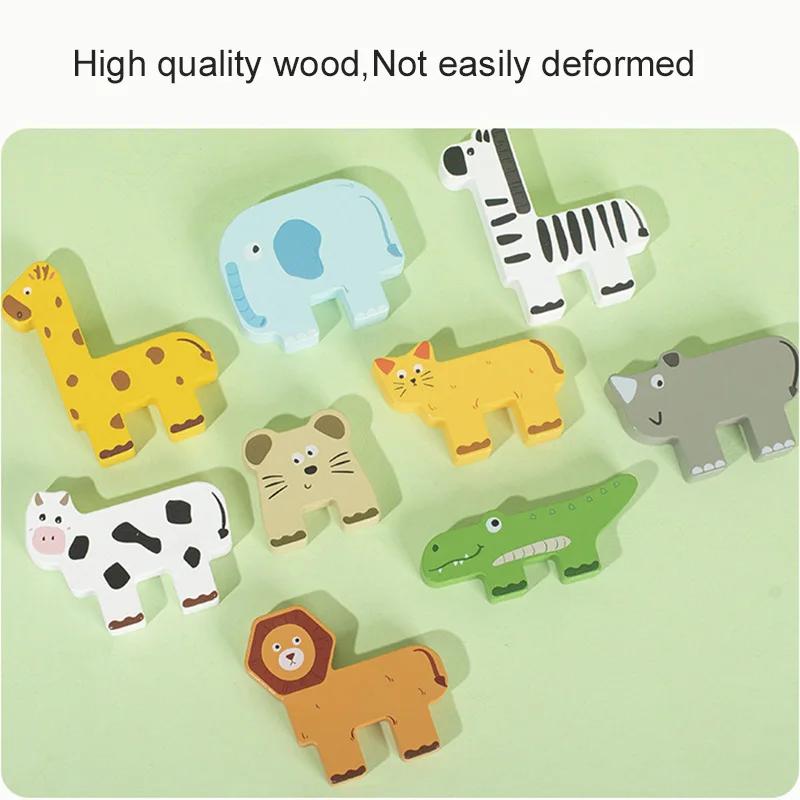 Wooden Montessori Animal Stacking Block Game Shape Matching Balance Fine Motor Training Educational Toys For Children