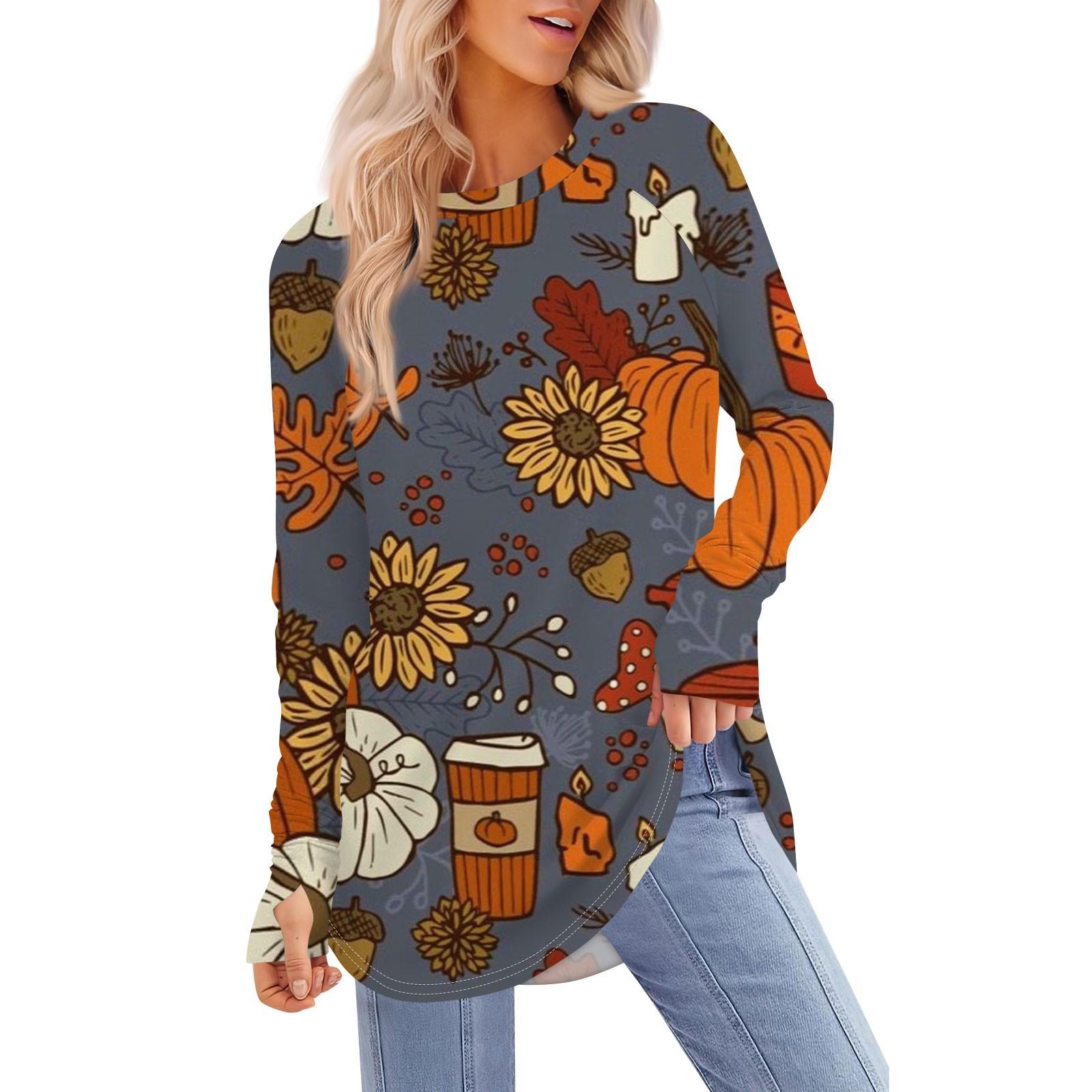 

Женская футболка с принтом Хэллоуина, с круглым вырезом, свободная, с длинным рукавом, средней длины, с отсутствующим большим пальцем M