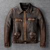 Men Genuine Leather Jacket Thick Oil Waxed Natural Cow Vintage Brown Slim Fit Short Men's Bomber Cowhide Coat Winter Clothing