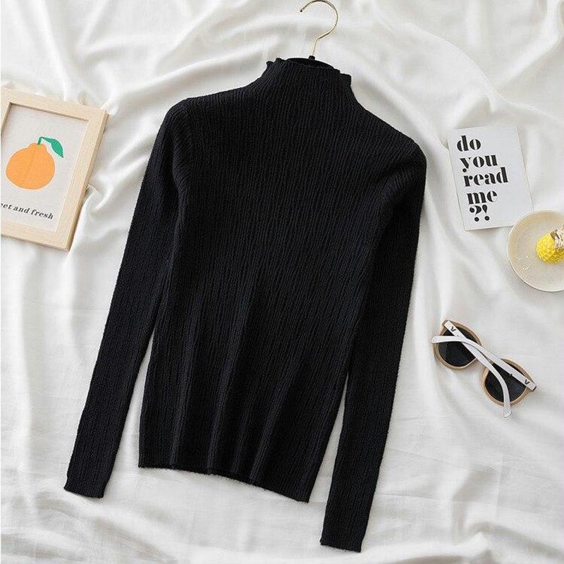 Pulovr s polovičním rolákem Pletený svetr Dámský Podzimní a zimní Top s dlouhým rukávem Svetr Ležérní Jednoduchý Jednobarevný Svetry 28904