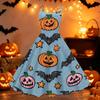 Women's Halloween Print Off Shoulder Dress Vintage Punk Style A Line Midi Dress with Flared Skirt and Adjustable Straps for Party