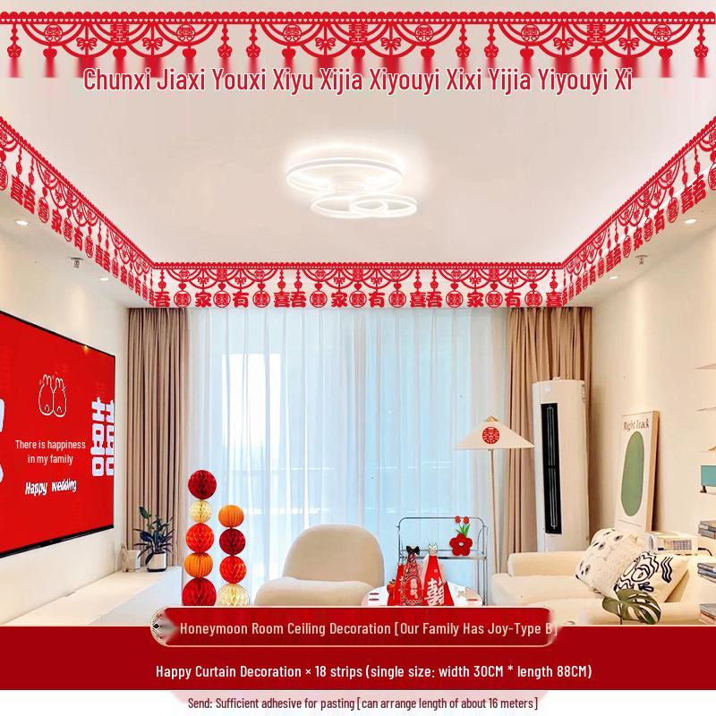Wedding Ceiling Decoration: Double Happiness Pull Flower Ornament for Bedroom