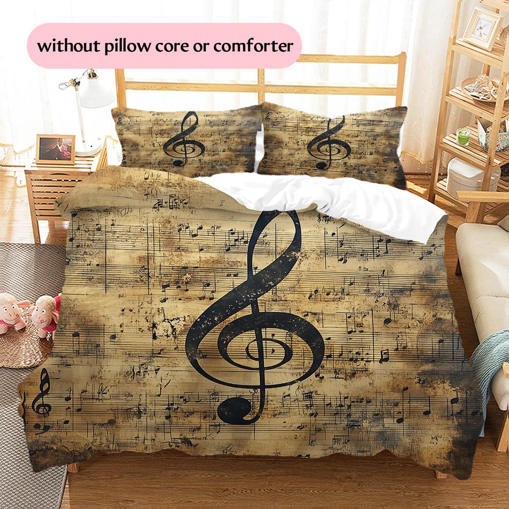 Musical instrument notes Pattern Bedding Quilt Set Quilt Cover Pillowcase Home Decoration Gift (1 * duvet cover + 2 * pillowcase, without core)