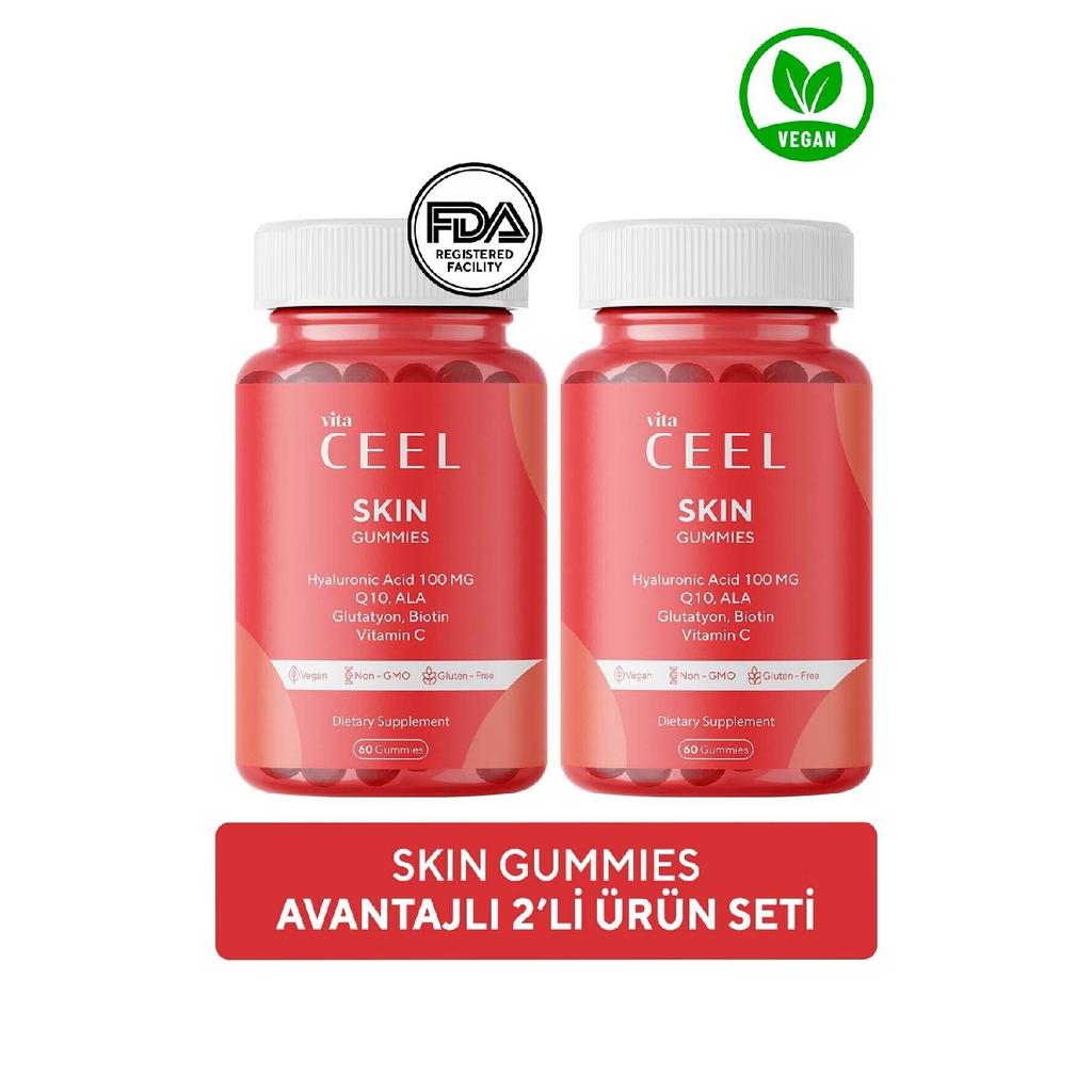 2er-Pack vegane Hautvitamin-Kaugummis, Hyaluronsäure, Vitamin C, Glutathion, Q10, Ala, Biotin