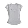 Summer new women's American Tencel U-neck short-sleeved front shoulder T-shirt Spice Girl solid color basic slim-fit and thin top