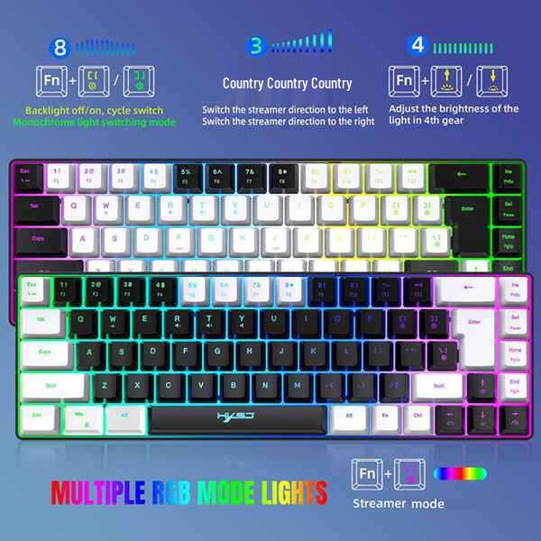 HXSJ Gaming Membrane Keyboard, 68 Keys, Detachable Cable, RGB Backlighting, White/Black, ABS Material.